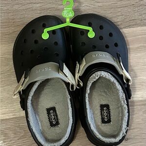 CROCS Black and Grey all terrain fur lined  Clogs
